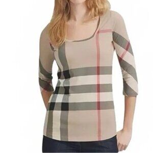 Burberry Brit Nova Check-Print Knit Top in Natural - Very Good Condition